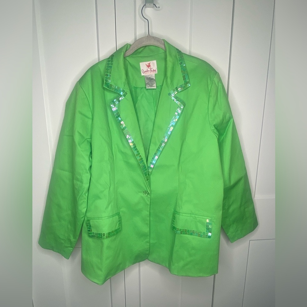 Quacker Factory Neon Lime Sequin Blazer Jacket Women’s Plus Size 1X
